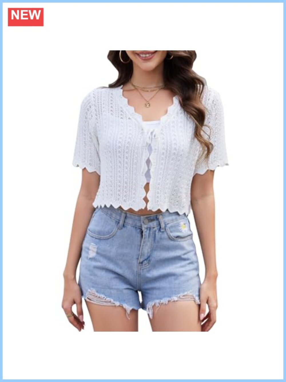 Crochet Shrug Short Sleeve Button Down Cardigan Summer Cover Up